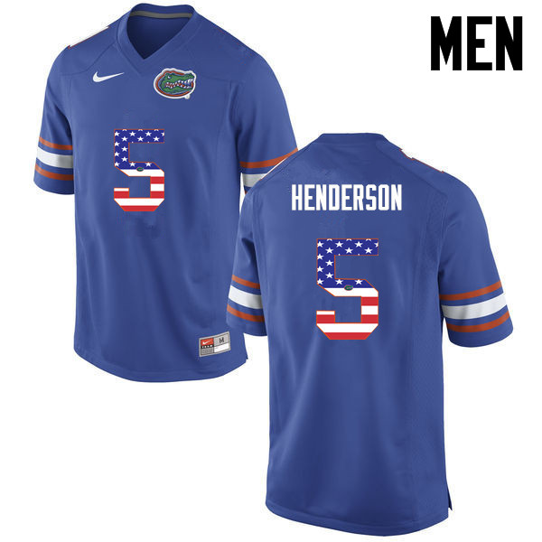 Men Florida Gators #5 CJ Henderson College Football USA Flag Fashion Jerseys-Blue - Click Image to Close